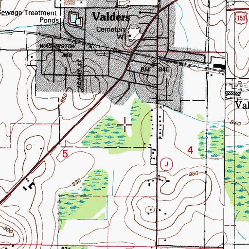 Topographic Map of Valders Post Office, WI