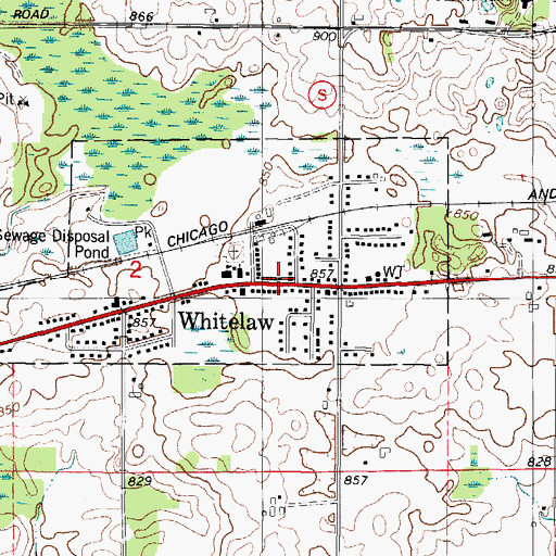 Topographic Map of Whitelaw Post Office, WI