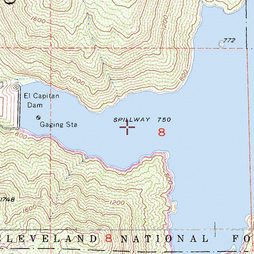 Topographic Map of El Capitan Lake, CA