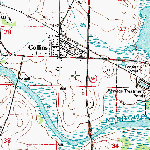 Topographic Map of Collins Post Office, WI
