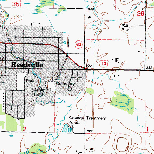 Topographic Map of Reedsville Post Office, WI