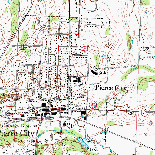 Topographic Map of Pierce City High School, MO