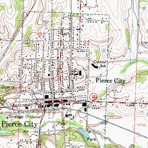 Topographic Map of Pierce City Middle School, MO