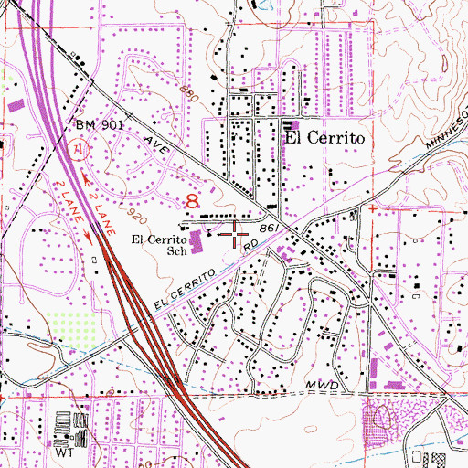 Topographic Map of El Cerrito Elementary School, CA