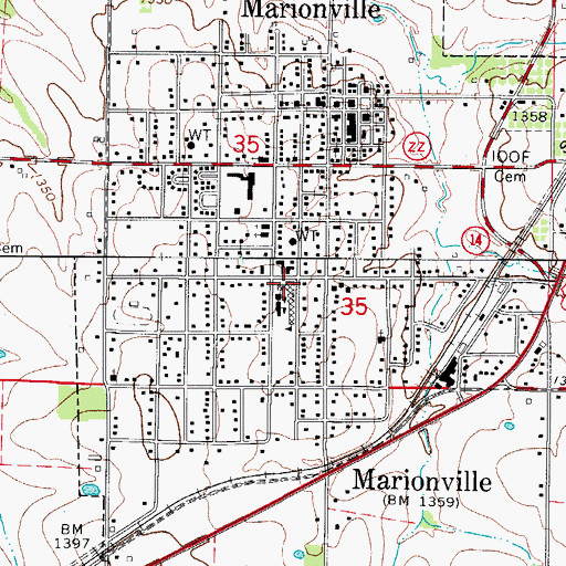 Topographic Map of Marionville Middle School, MO