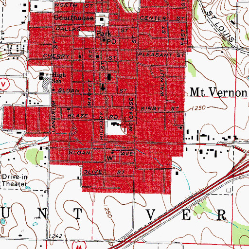 Topographic Map of Mount Vernon Elementary School, MO