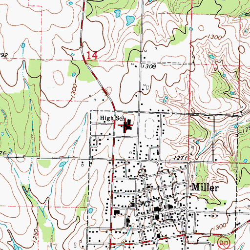 Topographic Map of Miller High School, MO