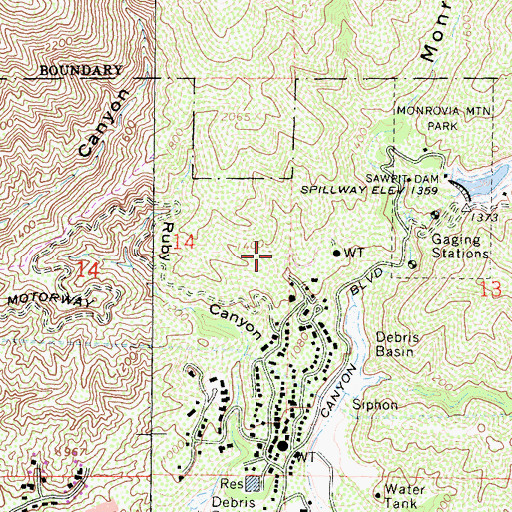 Topographic Map of Cloverleaf Canyon, CA