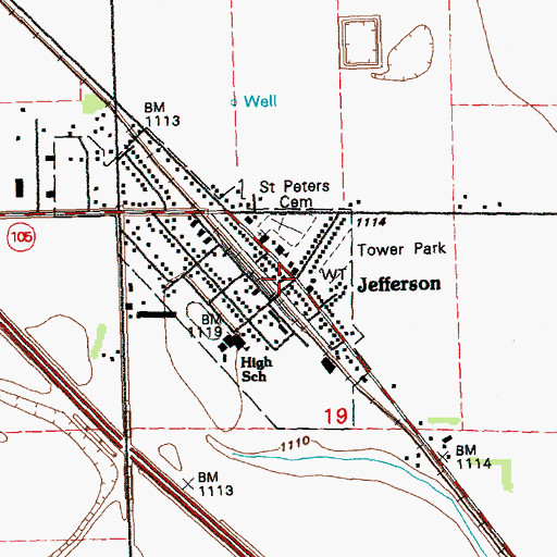Topographic Map of Jefferson Post Office, SD