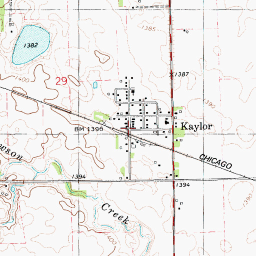 Topographic Map of Kaylor Post Office, SD