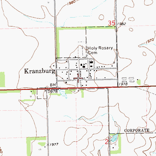 Topographic Map of Kranzburg Post Office, SD