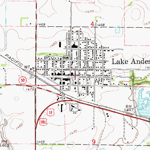 Topographic Map of Lake Andes Post Office, SD
