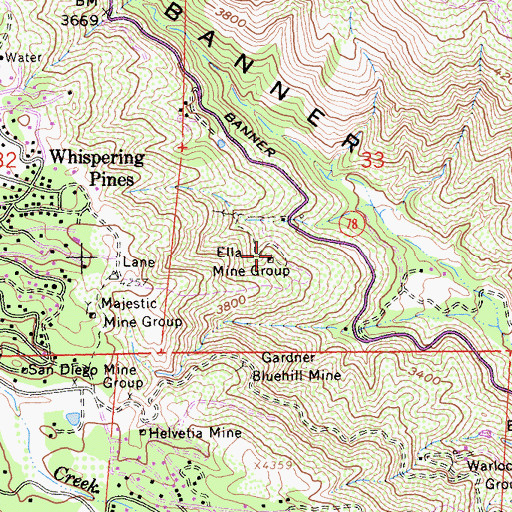 Topographic Map of Ella Mine Group, CA