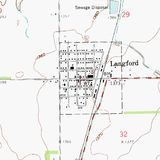 Topographic Map of Langford Post Office, SD