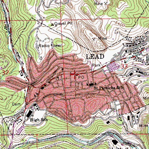 Topographic Map of Lead Post Office, SD