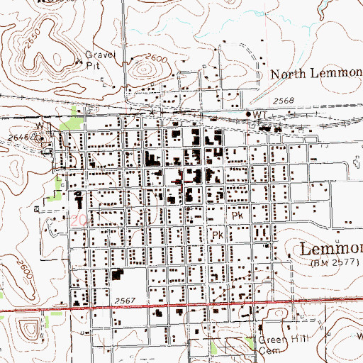 Topographic Map of Lemmon Post Office, SD