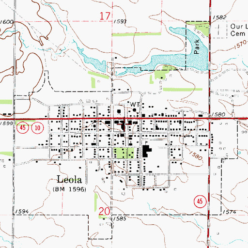 Topographic Map of Leola Post Office, SD