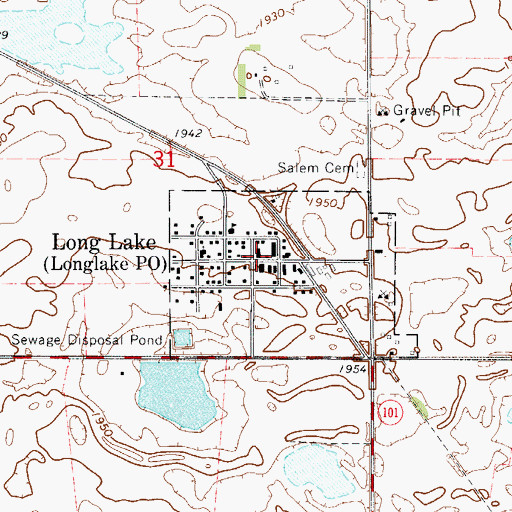 Topographic Map of Long Lake Post Office, SD