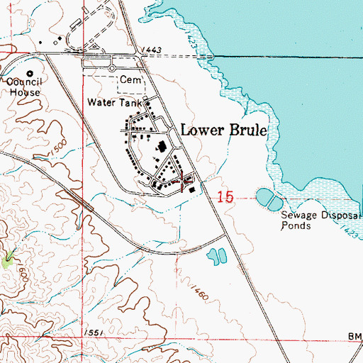 Topographic Map of Lower Brule Post Office, SD