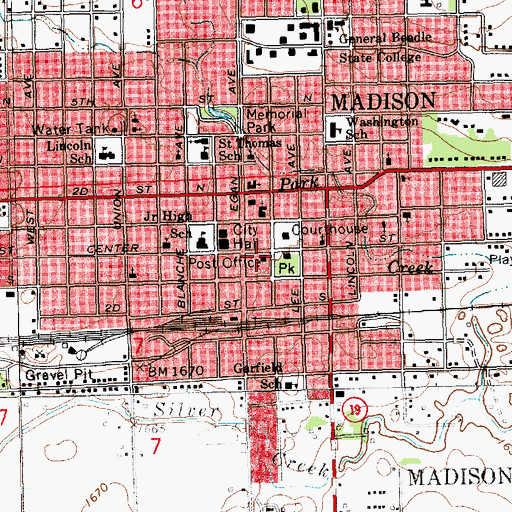 Topographic Map of Madison Post Office, SD