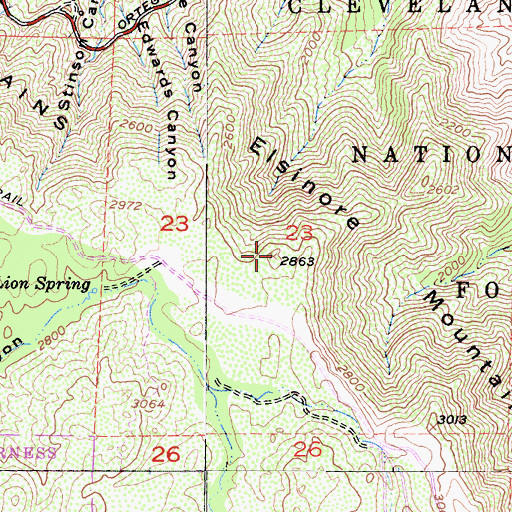 Topographic Map of Elsinore Mountains, CA