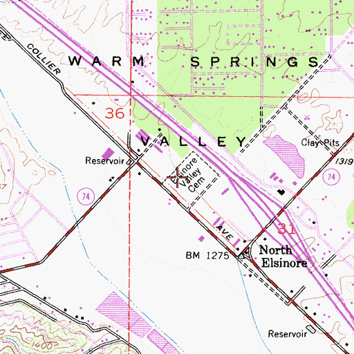 Topographic Map of Elsinore Valley Cemetery, CA