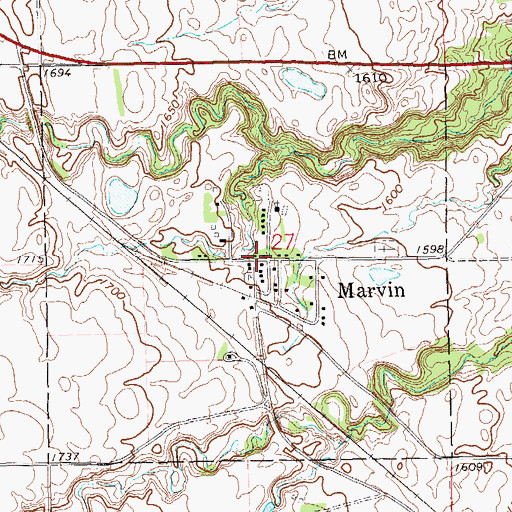 Topographic Map of Marvin Post Office, SD