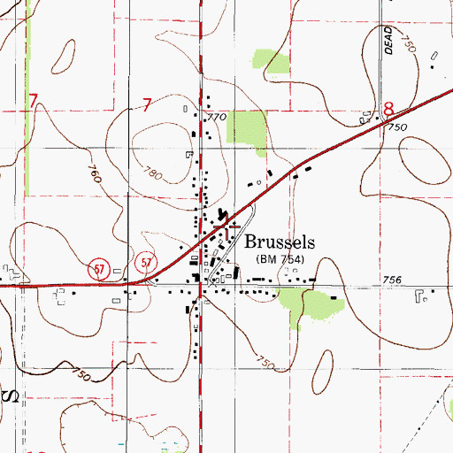 Topographic Map of Brussels Post Office, WI