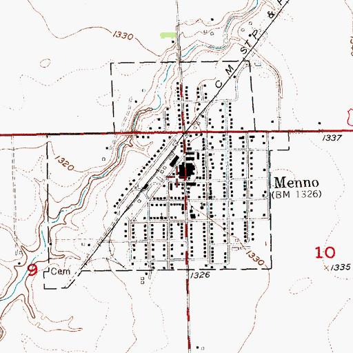 Topographic Map of Menno Post Office, SD