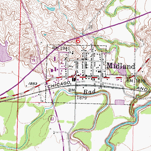 Topographic Map of Midland Post Office, SD