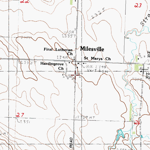 Topographic Map of Milesville Post Office, SD