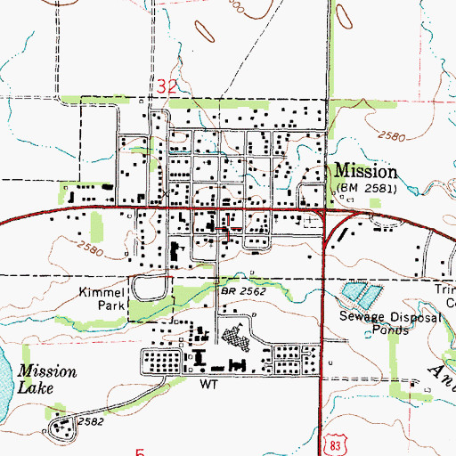 Topographic Map of Mission Post Office, SD