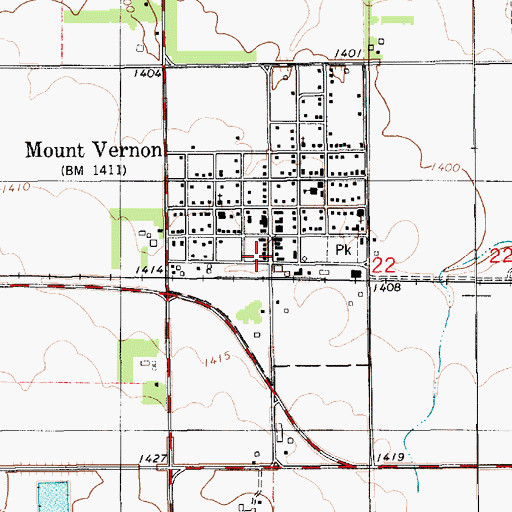 Topographic Map of Mount Vernon Post Office, SD