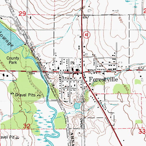 Topographic Map of Forestville Post Office, WI