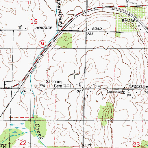 Topographic Map of Miesler Farms, WI