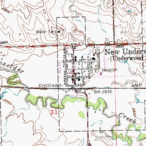 Topographic Map of New Underwood Post Office, SD
