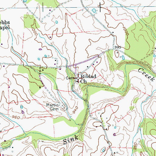 Topographic Map of New Bildad Primitive Baptist Church Cemetery, TN