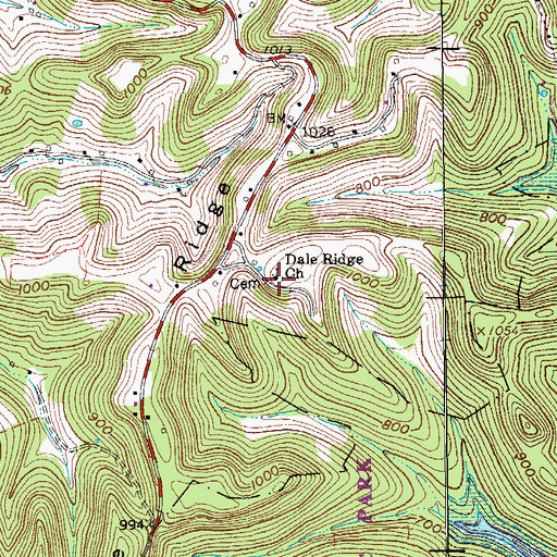 Topographic Map of Dale Ridge Cemetery, TN