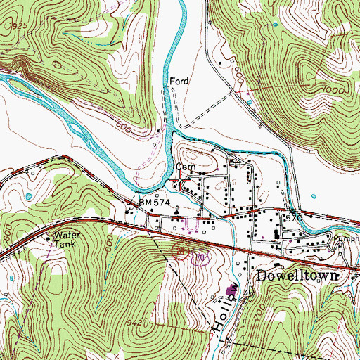 Topographic Map of Dowelltown Cemetery, TN