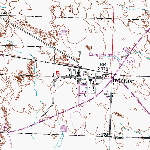 Topographic Map of Interior Post Office (historical), SD