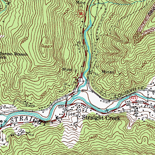 Topographic Map of Nation and Iron Company Mine (historical), KY