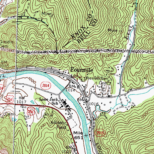 Topographic Map of Fourmile Railroad Station (historical), KY