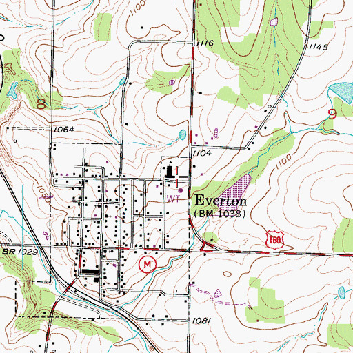 Topographic Map of Everton Elementary School, MO