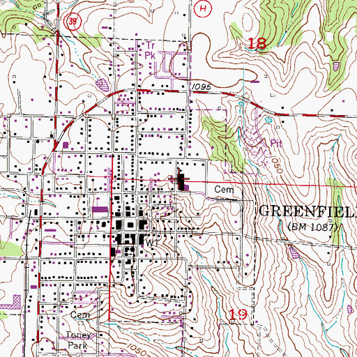 Topographic Map of Greenfield Elementary School, MO