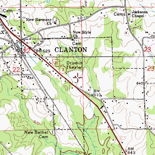 Topographic Map of Clanton Drive-In (historical), AL