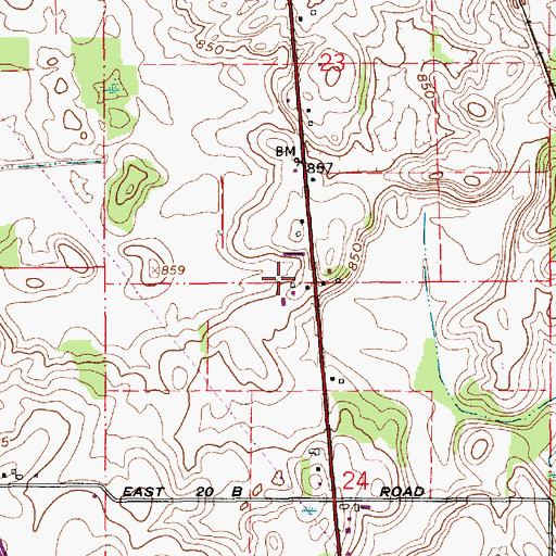 Topographic Map of Rosewood Farms, IN