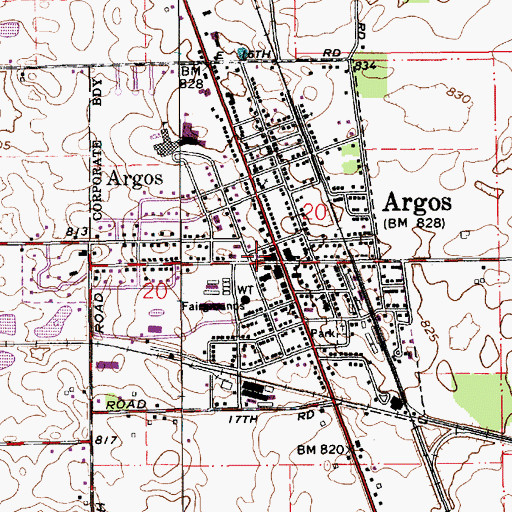 Topographic Map of Argos Post Office, IN