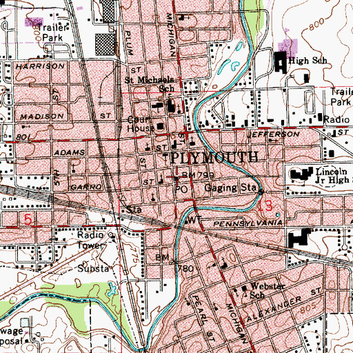 Topographic Map of Plymouth Post Office, IN