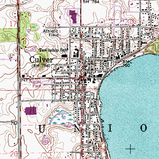 Topographic Map of Culver Post Office, IN