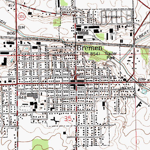Topographic Map of Bremen Post Office, IN